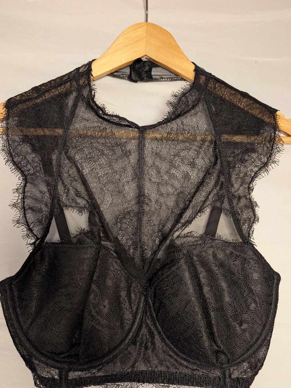 Victoria's Secret Black Sheer Lace Longline Bra 34DD
